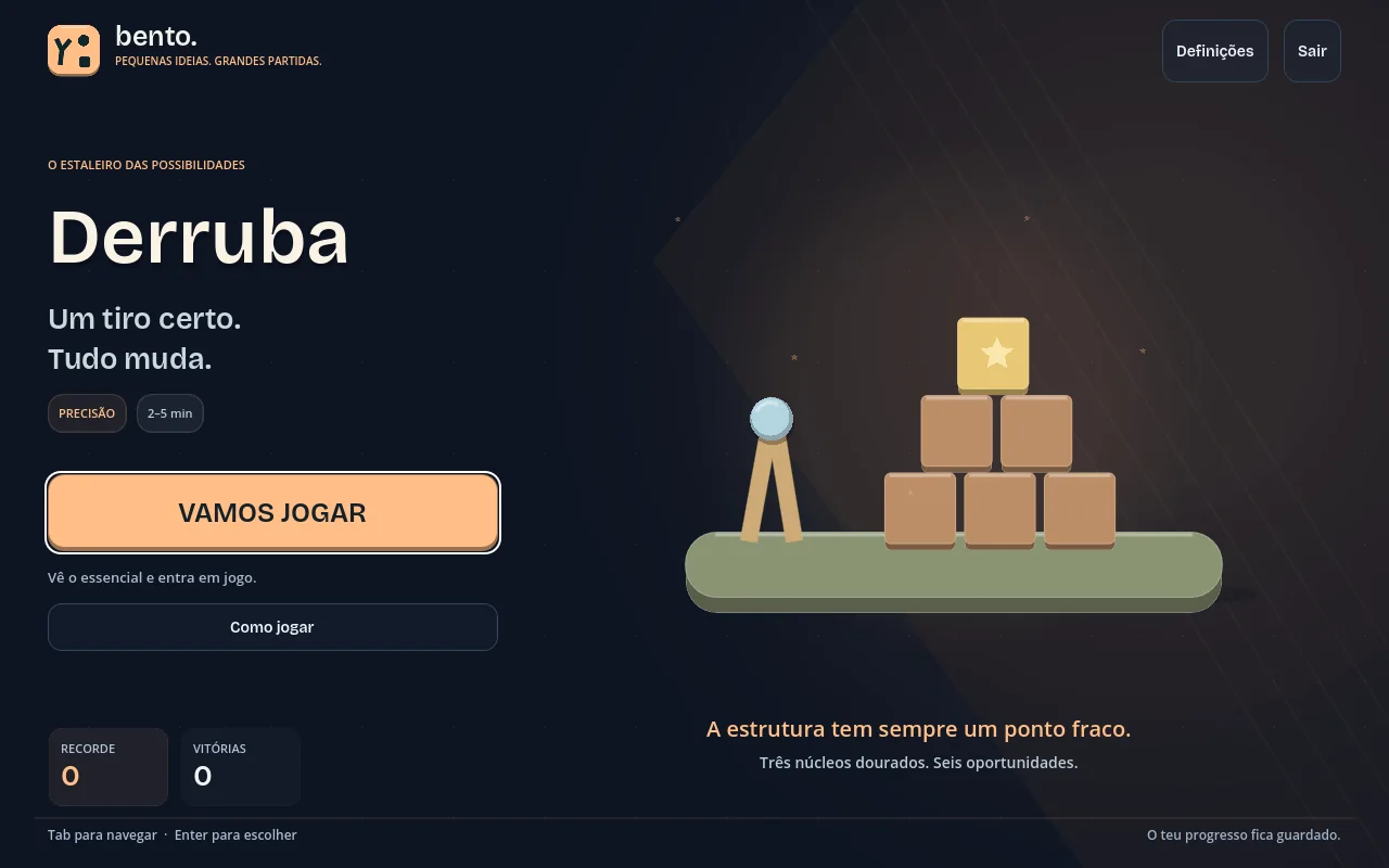 Ecrã inicial de Bento Derruba